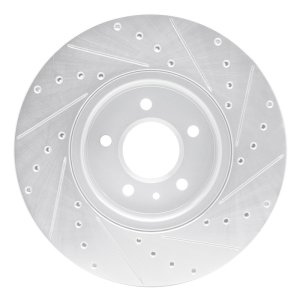 Cadillac ATS Brake Rotor (1) - Front Left - R1 Concepts - Drilled & Slotted - Silver - `13-`25